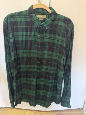 Zara Men’s Green and Black Plaid Button-Down Shirt